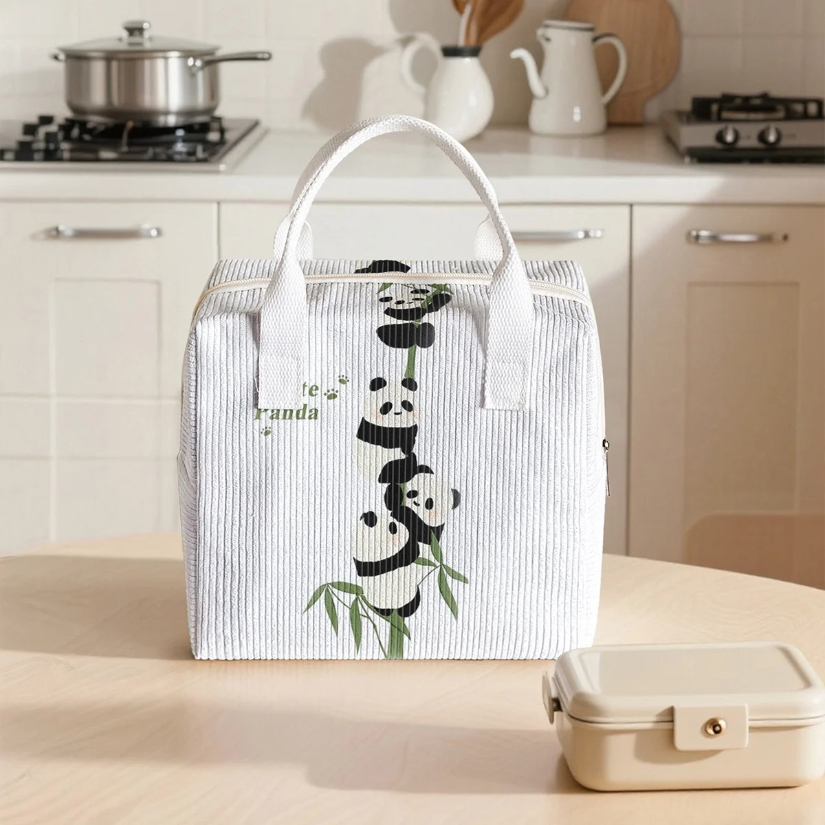 

Corduroy Large Capacity Insulated Lunch Bag with Aluminum Foil Interior Student Bento Ice Bag Reusable Portable Food Container