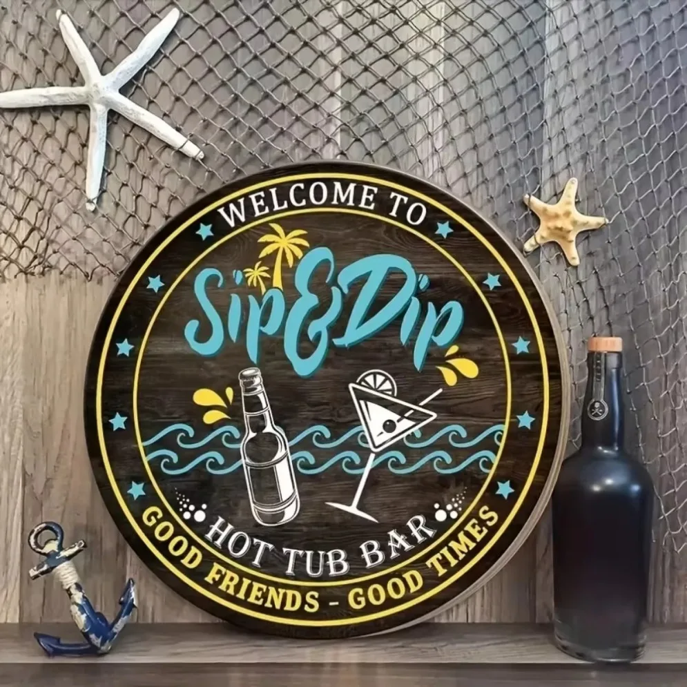 Drewniana dekoracja ścienna Sipping Spot – ręcznie robiona, z efektem postarzenia |   Charms marynistyczne dla domów i firm przybrzeżnych