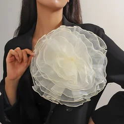 28CM French Exaggerated Fashion Handmade Lace Rose Flower Large Brooch for Women Elegant Floral Pin Brooches Party Jewelry Gift