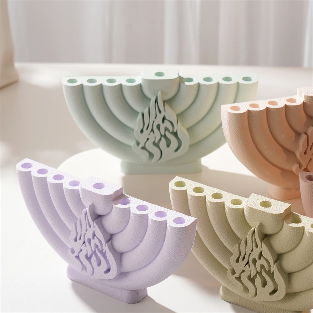 Sabbath Candlesticks Mold DIY Silicone Mold for Concrete Hanukkah Menorah Shabbat Candle Holders Silicone Mould Chanukah Decor view 3