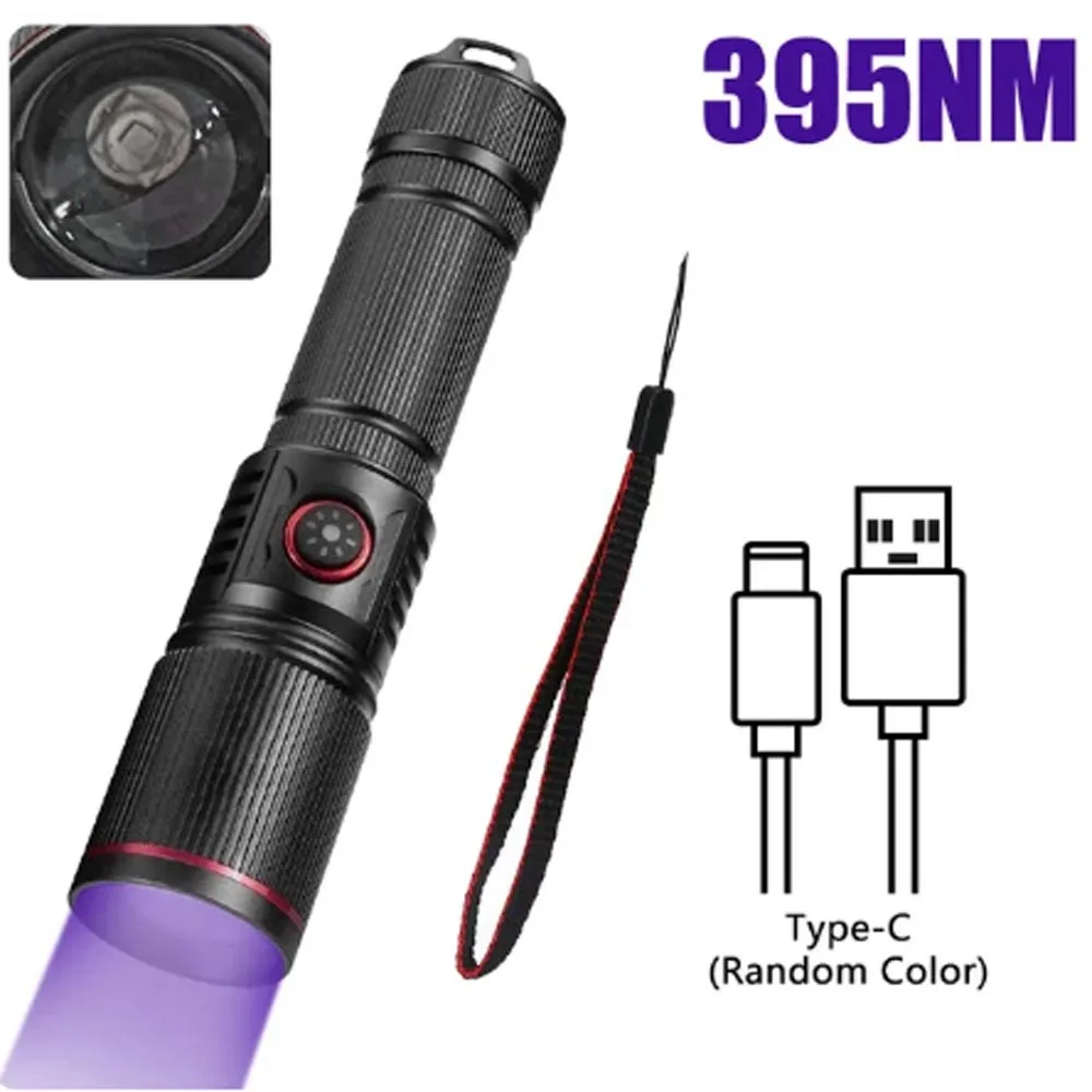 20W High power 365nm 395nm Zoom UV Flashlight Blacklight Rechargeable Curing Cat Dog Ore Scorpion fluorescent Check Lamp