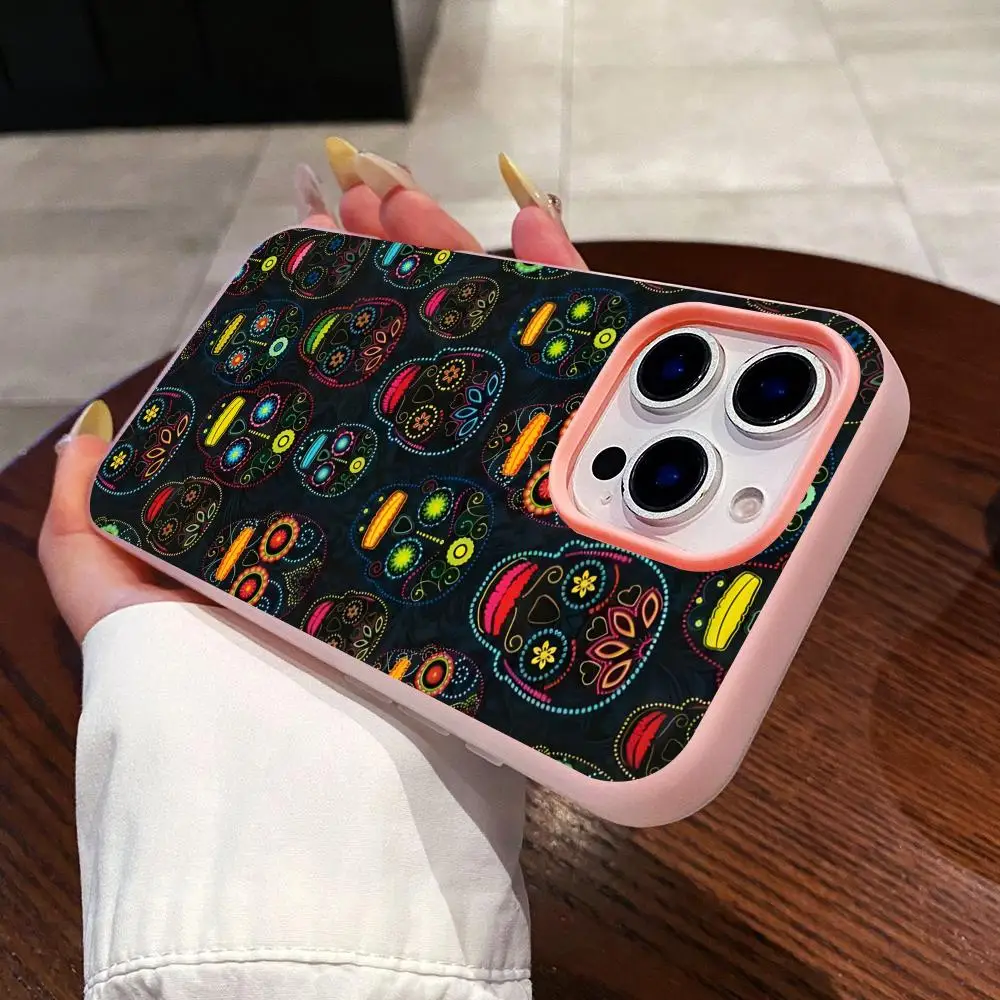 

Чехол для телефона с рисунком «Цветы и черепа», двухслойный, розовый, для iPhone 17 16 15 14 13 12 11 Air Pro Max Plus, защитный