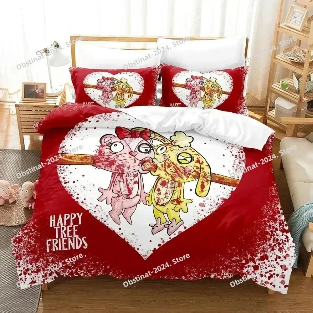 Cartoon Happy Tree Friends Bedding Set Printed single Comforter Quilt Bed Cover Duvet Cover Pillow Case 3 Pieces Kids Adult Size
