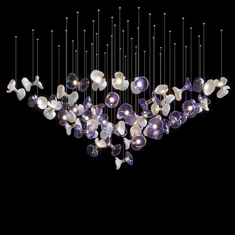 

Скандинавская фиолетовая люстра со стеклянным абажуром и гантелями, подвесной светильник с регулируемой яркостью на заказ для бара виллы, декор для потолков