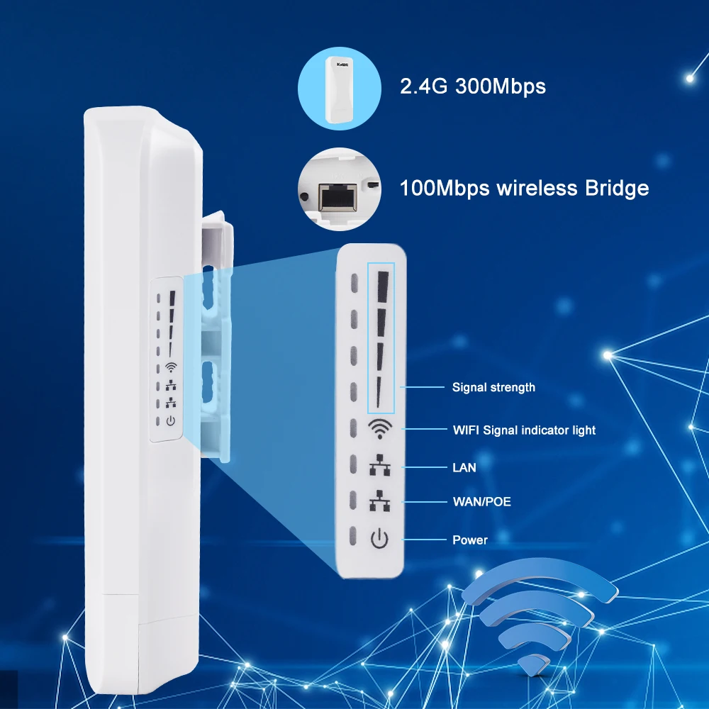 KuWfi-enrutador Wifi para exteriores, puente inalámbrico de 300Mbps, repetidor inalámbrico de 2,4G, extensor de punto a punto, 1KM con puerto WAN LAN