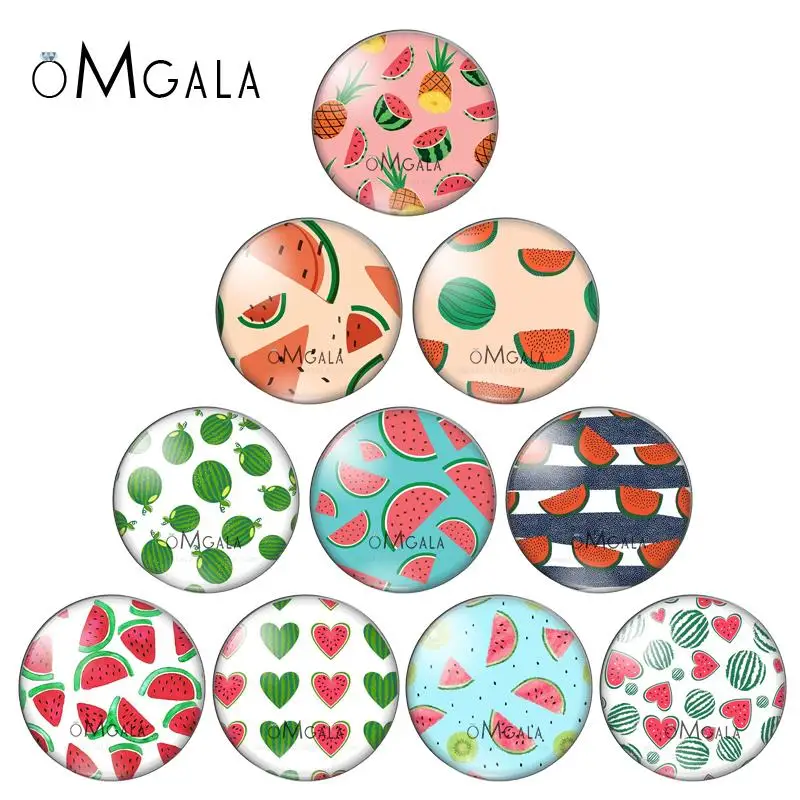 New Cute Watermelon Pattern Background 10pcs mixed 12mm/18mm/20mm/25mm Round photo demo glass cabochon flat back Making findings