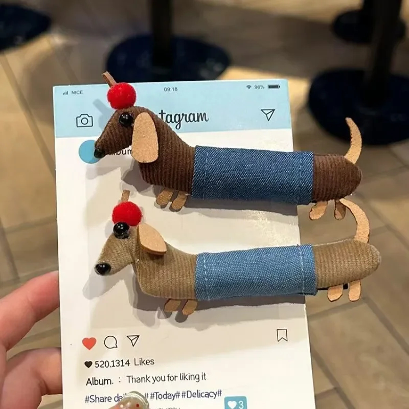 New Girl Small Cute 3d Dachshund Diy Headwear Hair Clip Kid Fun Apple Dog Bang Clip Side Stray Hair Clip Hair Loop Hair Tie