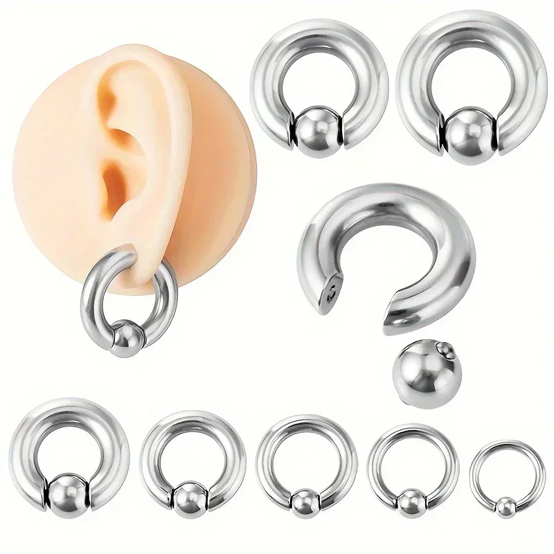 2Pcs Stainless Steel  Body Piercing Captive Bead Ring - Large-size Nose Ring Septum Ring Auricle Multi-Purpose Ring Private Ring