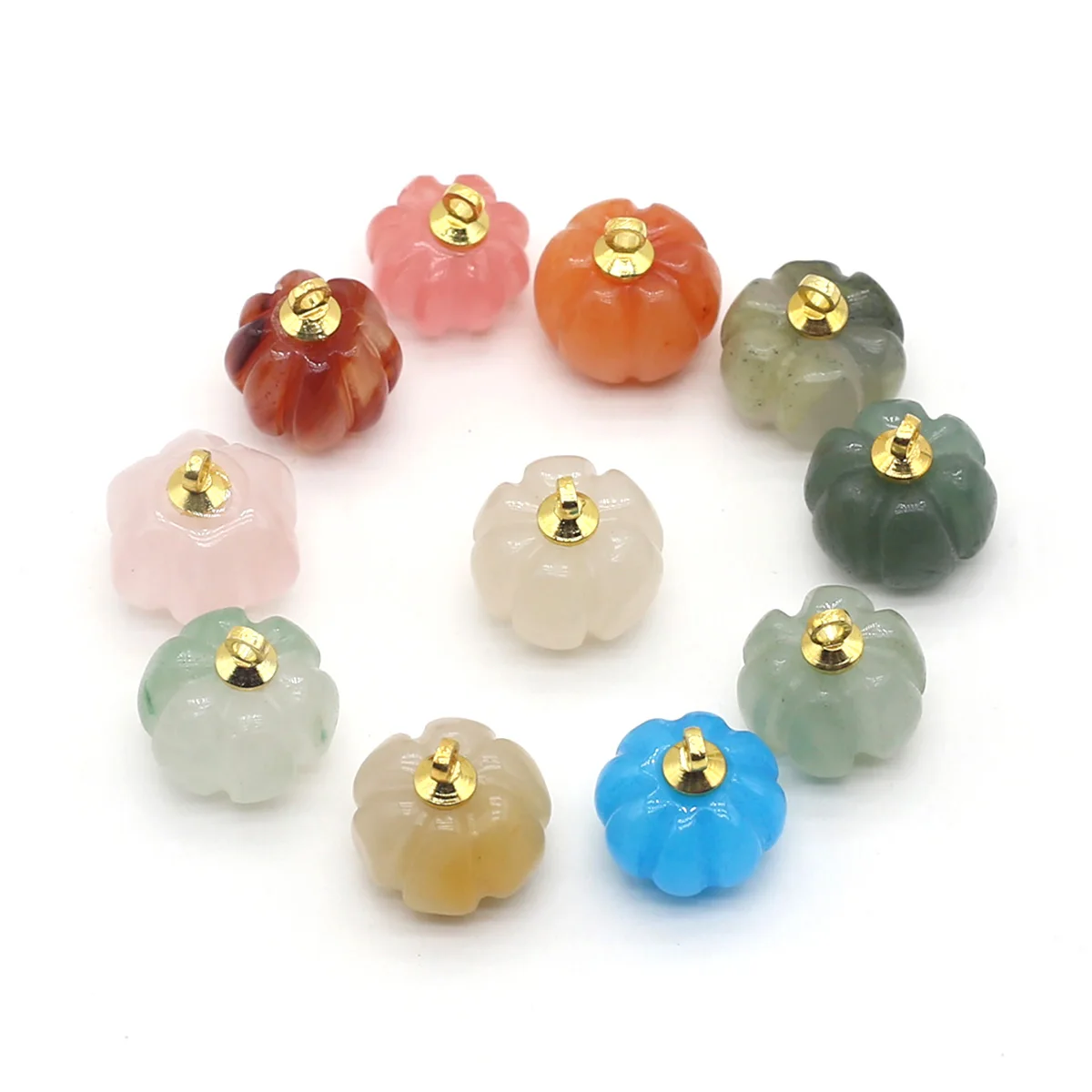 5pcs Pumpkin Natural Stone Pendant Charms Natural Agates Pendant for Thanksgiving Decoration Making DIY Jewerly Necklace 13x13mm