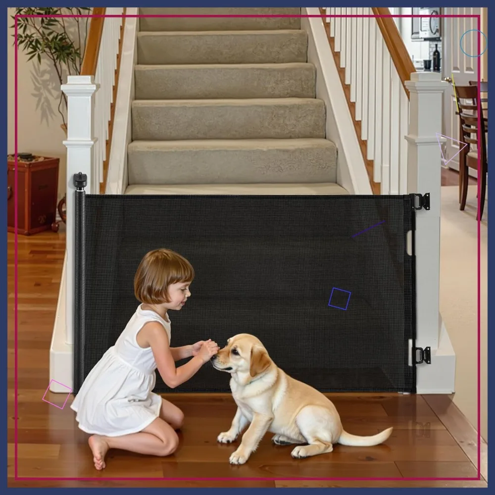 

Раздвижные ворота для детей и животных, 57 дюймов (145 см) в ширину, 38,5 дюймов (98 см) в высоту, с защитным замком, сетчатые, для лестниц, коридоров, для использования внутри и снаружи помещений, черные