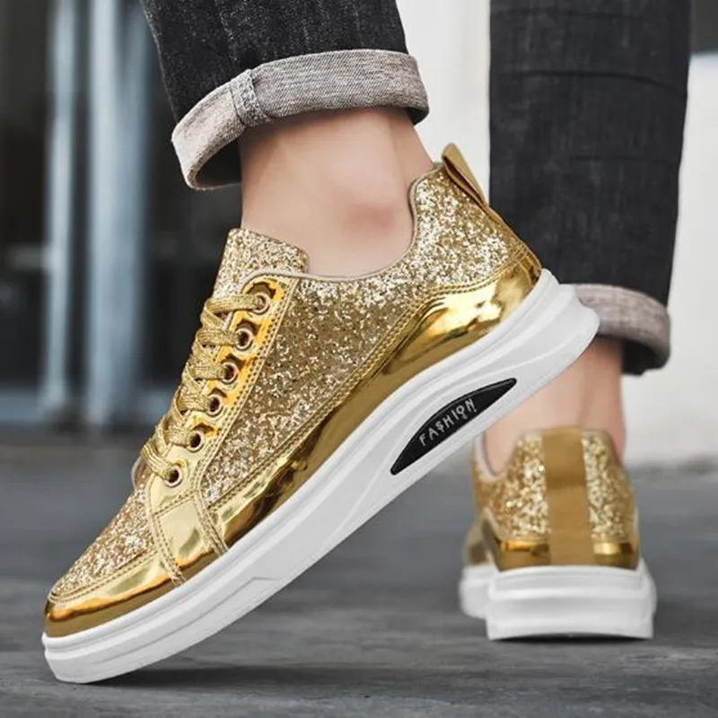 Luxury Mens Shoes Fashion Nightclubs Sequins With Diamonds Golden Sneakers Trendy Low Top Sports Casual Shoes Large Size 39-46