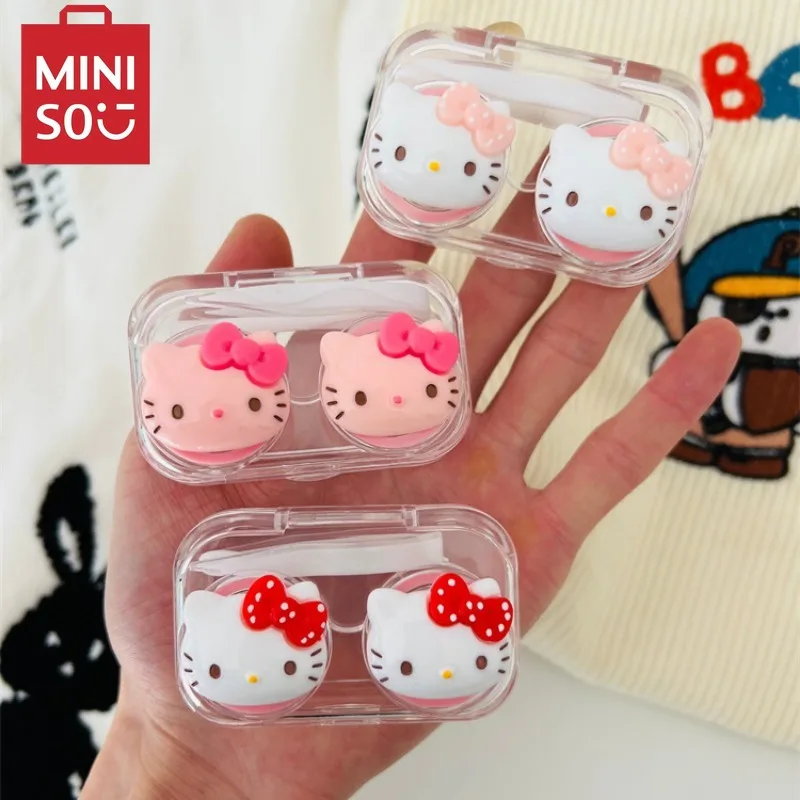 MINISO Hellokitty Transparent cosmetic contact lens box without twisting cover myopia contact lens storage box