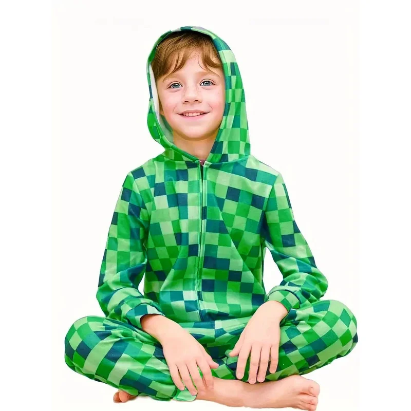 

New Halloween Cosplay Costume Creeper Carnival Boys' Game Character Hooded Jumpsuit Holiday Birthday Party 2026★