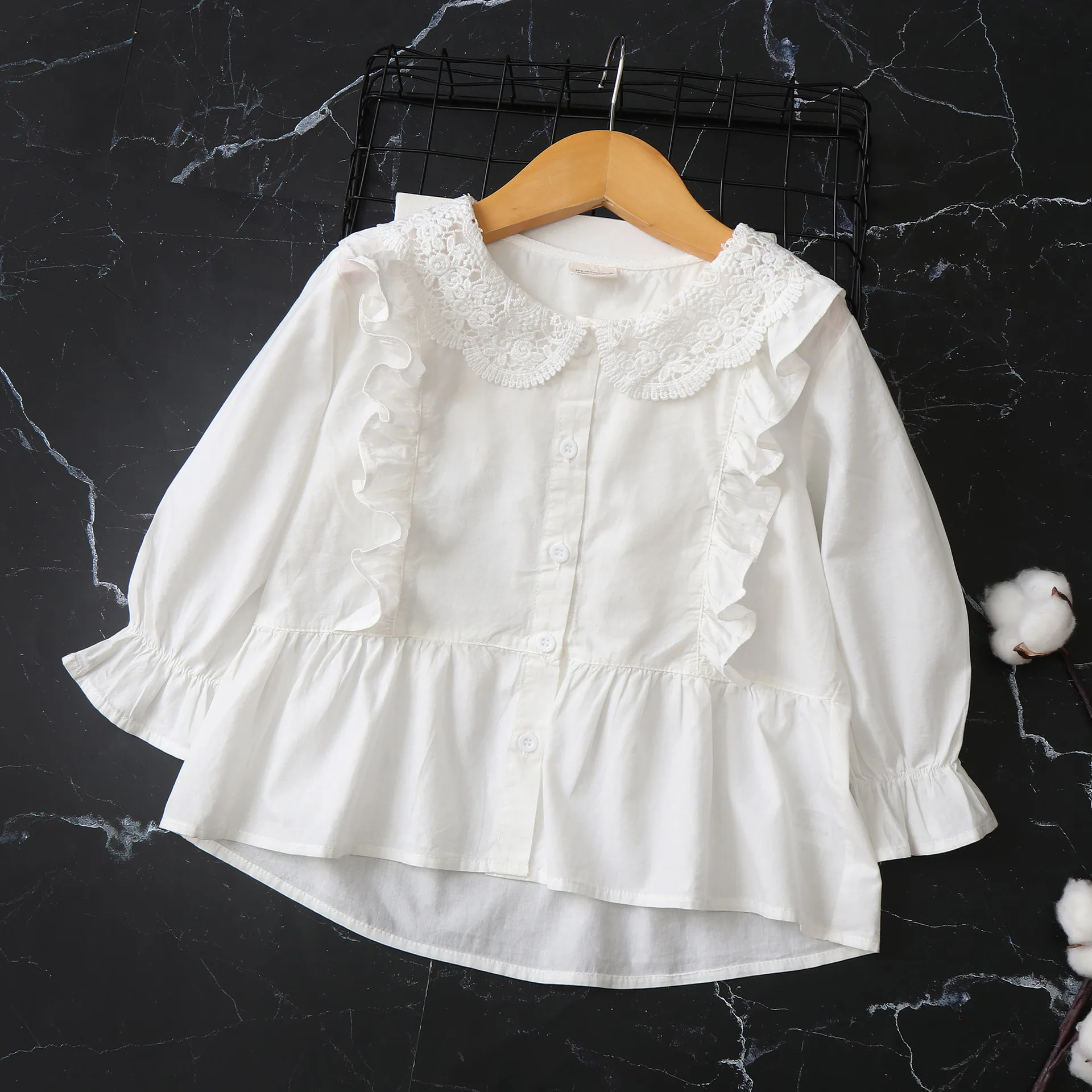 Lace Doll Collar Children's blouse for girls Shirt Long Sleeve 2024 Autumn New