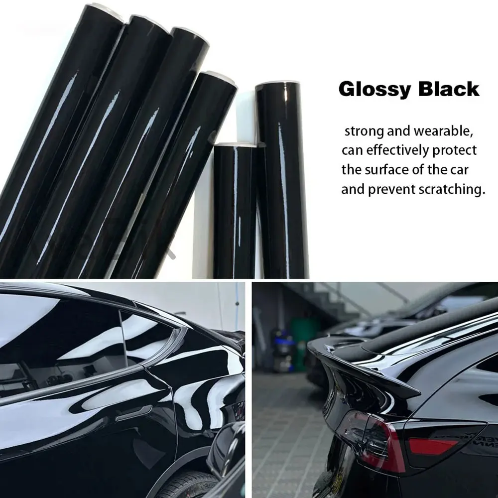 High Gloss Black Vinyl Car Wrap Film PET Motorcycle Auto Stickers Anti-scratch With Air Release Initial Low Tack Glue