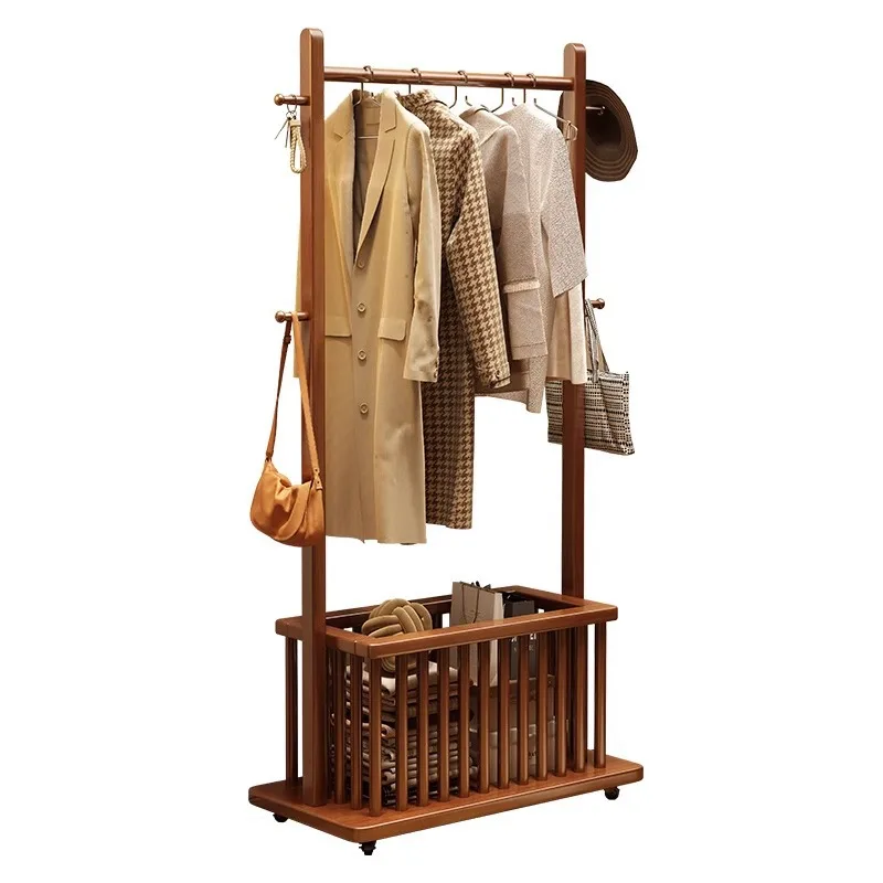 

Solid wood storage Home floor hanger Living room mobile Bedroom clothes