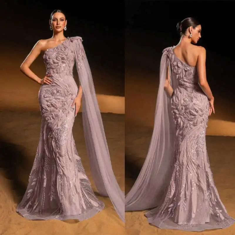 Luxury Mermaid Wedding Dresses One Shoulder 3D Applique Backless Sleeveless Bridal Gown Sweep Train Vestido De Noiva Customized