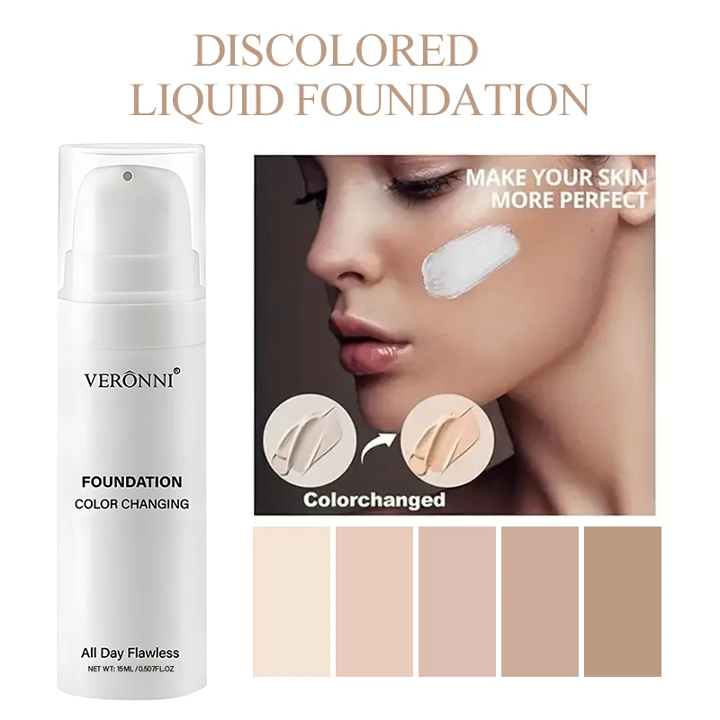 VERONNI Color Changing Foundation Hydrating Oil Control Concealer Liquid Foundation Skin Tone Matching Long Lasting Non-sticky Makeup Base Natural Coverage Daily Face Cosmetic For All Skin Tones