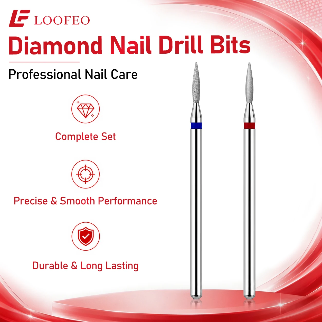 2pcs Flame Diamond Nail Drill Bit Sets for Cuticle Cleaning 3/32 Inch Shank Milling Cutter Manicure Medium Fine Nail File Bits