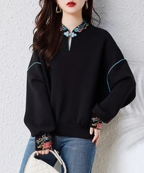 Chinese style Sweatshirts women's Hoodies Fashion pullovers Spring Autumn casual sweatshirts Tops female