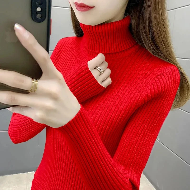 Turtleneck Sweater Base Shirt Women\'s Outside Wear Autumn Winter 2024 New Short Interior Fashion Slim Long-sleeved Knitwear Tops