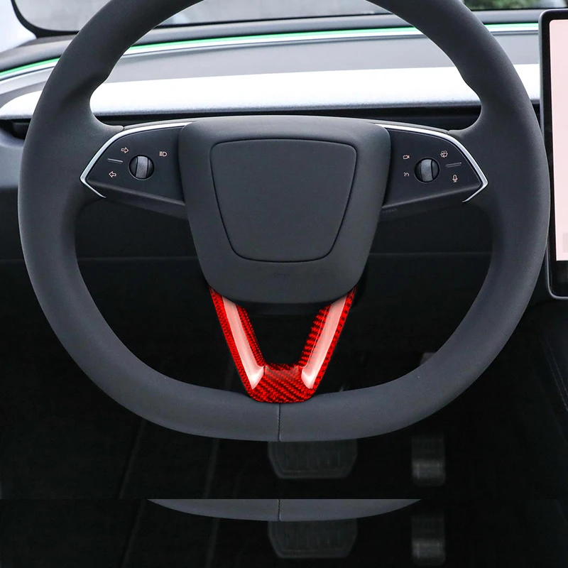 Shasha Carbon Fiber Accessories Steering Wheel Chin Decorative Sticker Carbon Fiber Car Accessories for Tesla Model 3 2023 - view 6