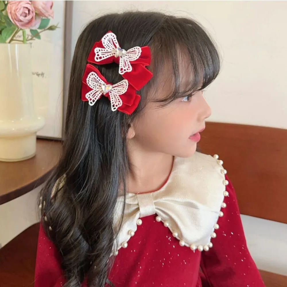 Lovely Plush Children Red Bow Hairpin Rabbit Cloth Chinese New Year Headwear Tang Suit Hair Clip Bowknot Hanfu Hair Sticks Girls