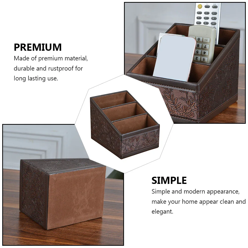 

1pc Remote Control Storage Box PU Material Rustproof Home Supply Organizer Controller HolderVintage Design