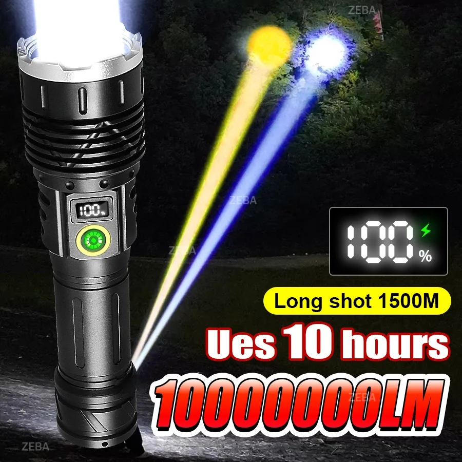 1000000LM Most Powerful LED Flashlight USB Rechargeable Strong Light Tactical Torch Outdoor Waterproof Camping Hiking Lantern