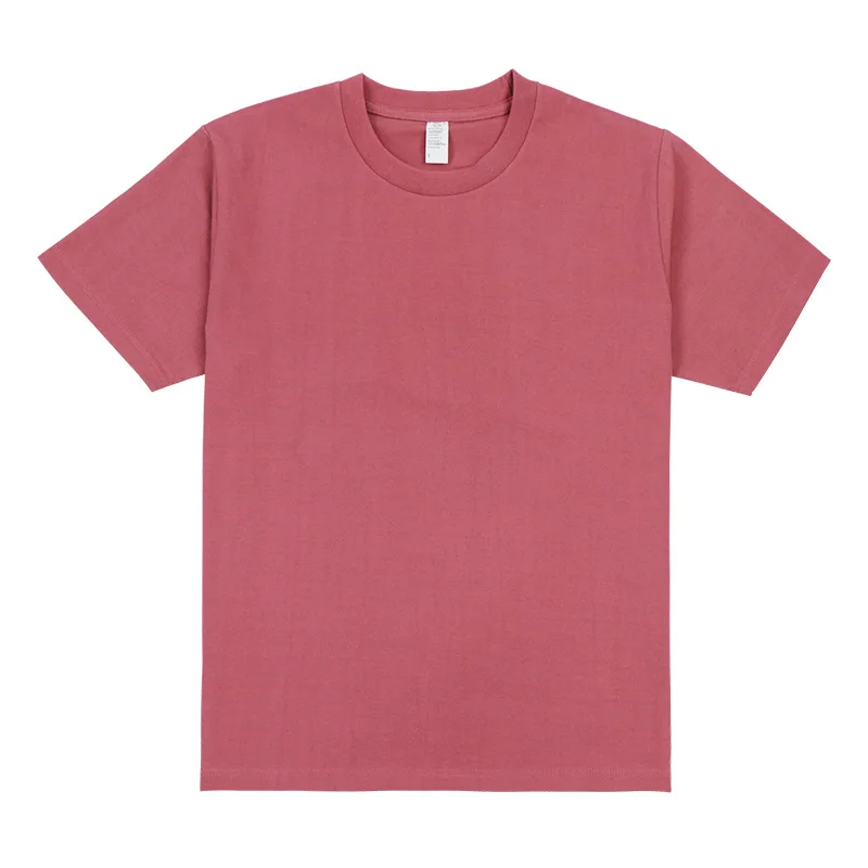 100% cotton large size 250g candy color lotus root pink loose solid color cotton short-sleeved T-shirt for men and women