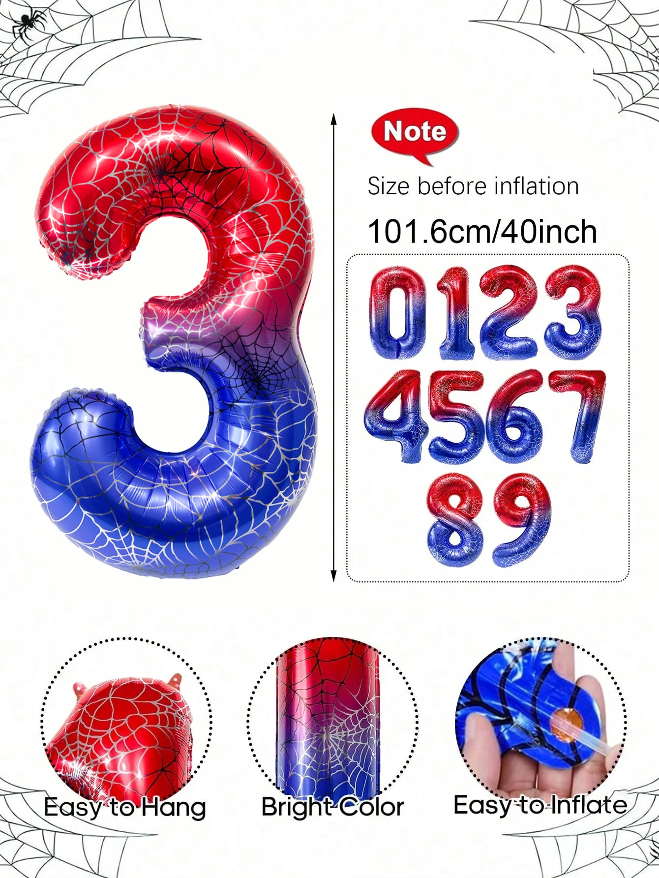 1 Stück riesiger Spinnen-Nummernballon, geeignet für Geburtstag mit Spinnenmotiv, Superheldenparty, Feierszendekoration