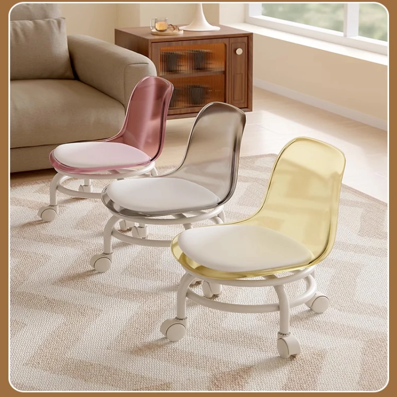 Universal Wheel Low Stool Transparent Acrylic Swivel Small Stool Silent Kids Stool Low Stool with Wheels Mobile Shoeshine image 2