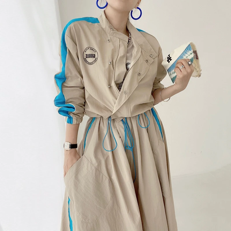 Chic Spring Personalized Letter Print Color Blo ort Jaet High Waist ket Maxi Skirt Set Faionable A-Line Skirt