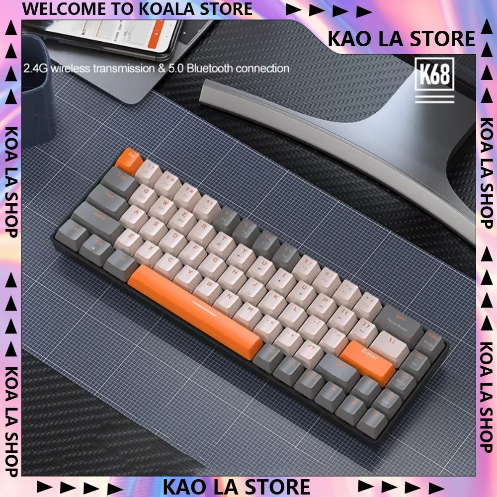 

Механические клавиатуры Free Wolf K68, Bluetooth, беспроводная двухрежимная клавиатура, горячая замена, игровые аксессуары для киберспорта, настольные подарки