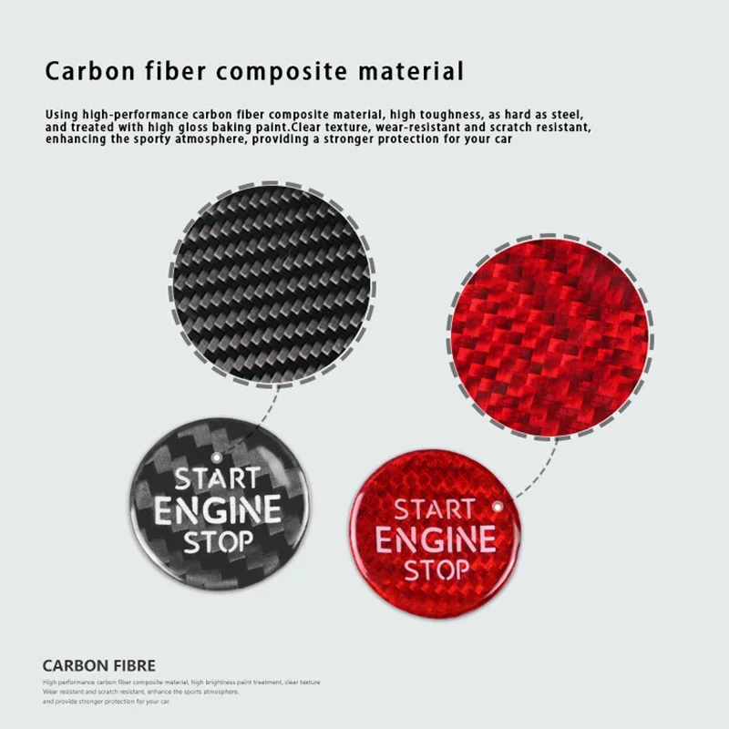 IOSN For Volkswagen Touareg 2019 Carbon Fiber Car Engine Start Stop Button Sticker One-Touch Start Button Cover Interior Accesso