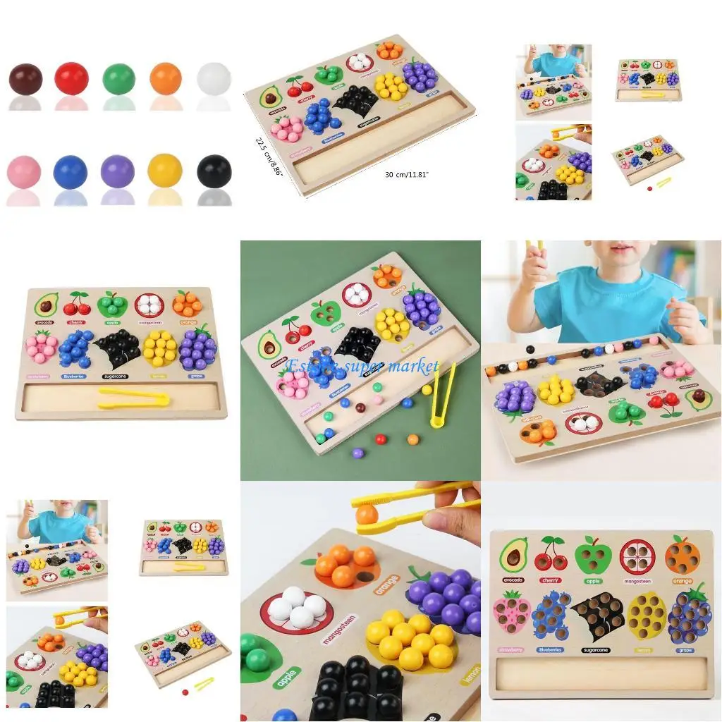 090B Colorful Clip Beads Color Sort Toy Fruit Cognition para Kid Educacional