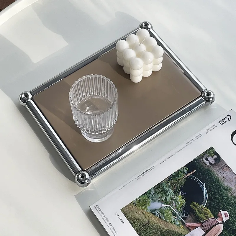 Internet celebrity tray home module desktop decoration stainless steel storage photo props