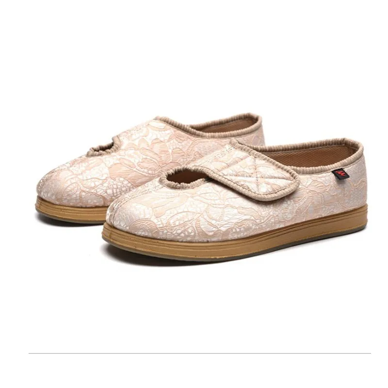 

Кремовая обувь для диабетиков, тапочки с опухлыми ногами, регулируемые ортопедические широкие туфли с носком для диабетиков и отеков, пожилые женщины, диабет