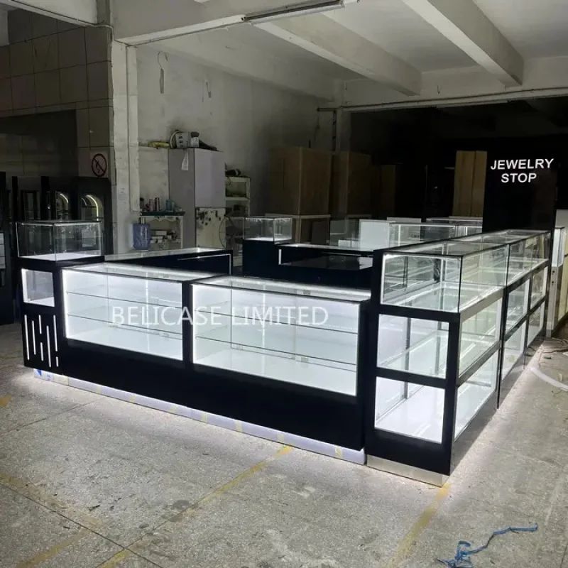 （customized）Elegant Custom Made Shop Mall Showroom Watches And Jewelry Kiosk Jewelry Display Cabinet Jewelry Display Showcase