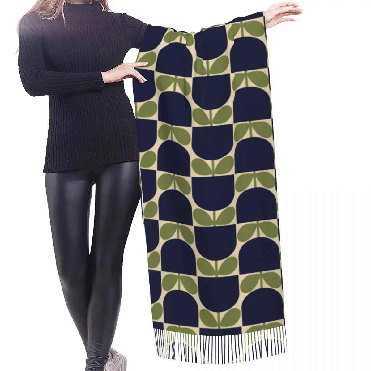 Custom Print Block Flower Orla Kiely Tassel Scarf Women Soft Shawls Wraps Female Winter Fashion Versatile Female Scarves