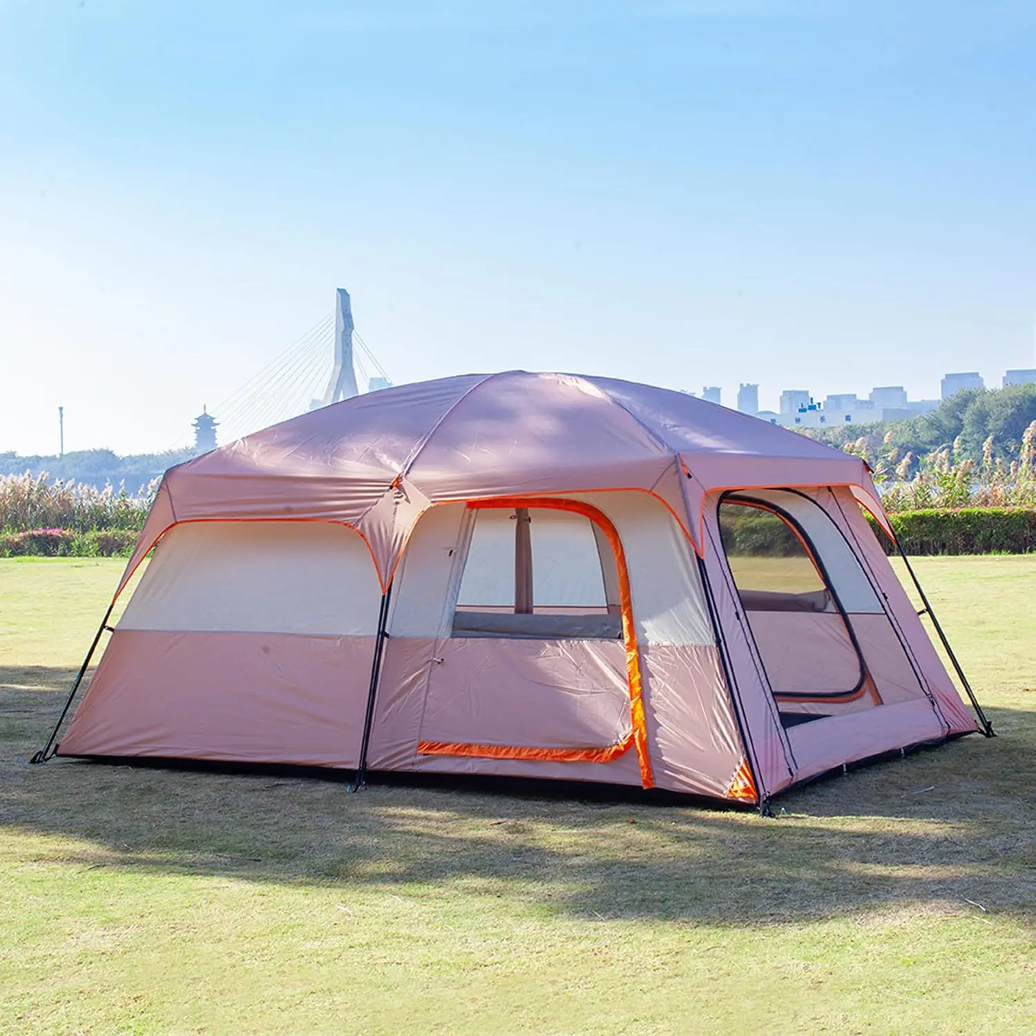 Extra Large Tent 8 10 12 14 Individual Family Cabin Tents Two Rooms Three Doors Three Windows Mesh Straight Wall Waterproof Doub