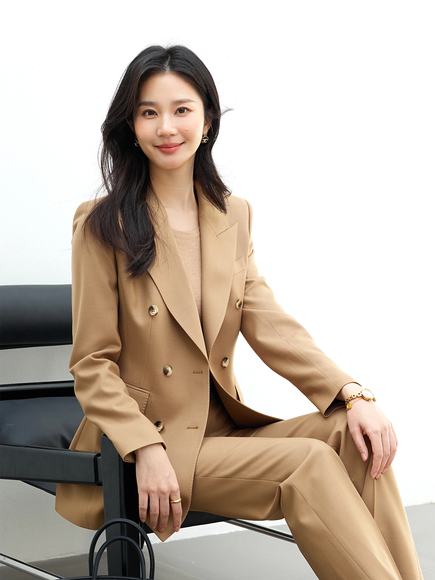 

Женский шерстяной костюм Diisia 2025: пиджак цвета кэмел для официальных встреч, офиса и работы, с длинным рукавом, двубортный