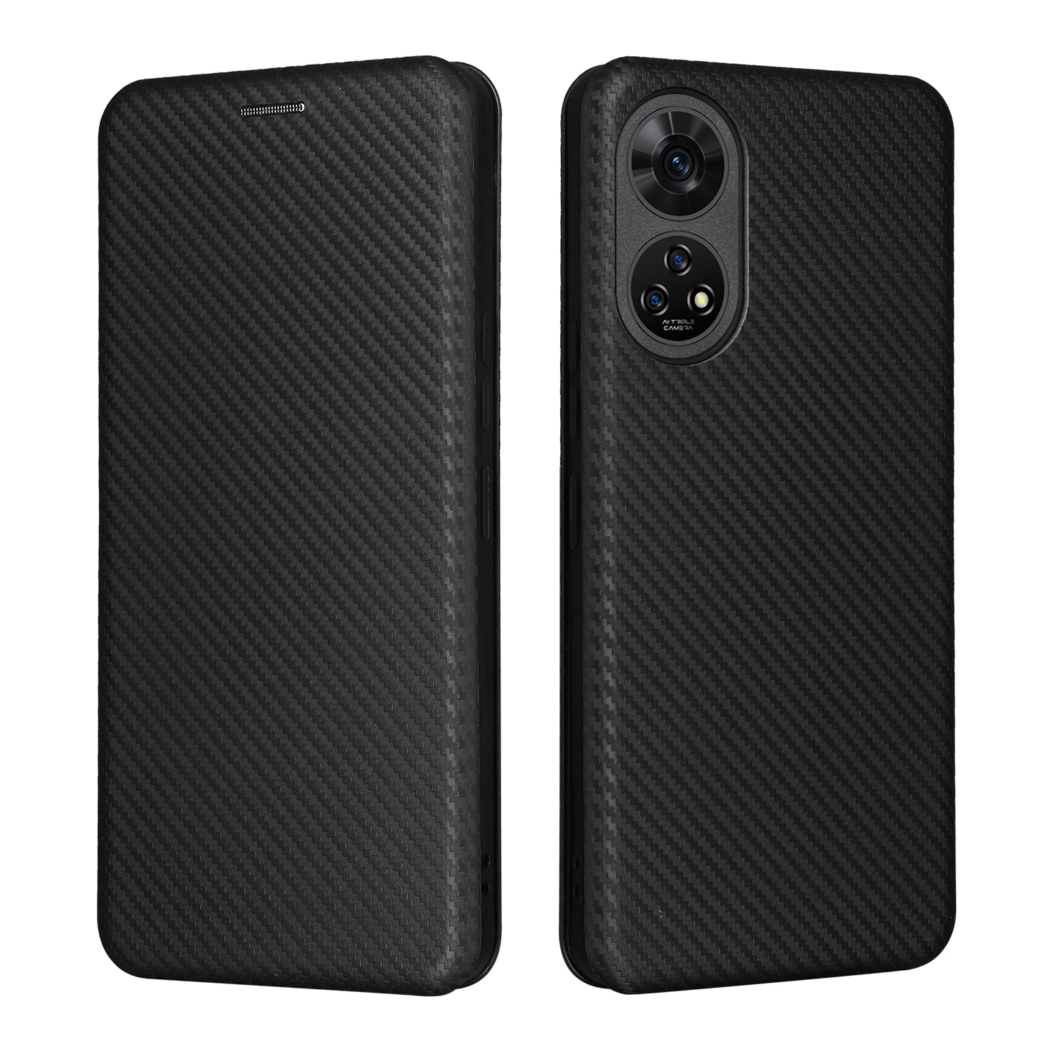 Flip Carbon Fiber Skin Magnetic Closure Leather Cover Card Slot for ZTE Anshin Family Shockproof Phone Case 6.7