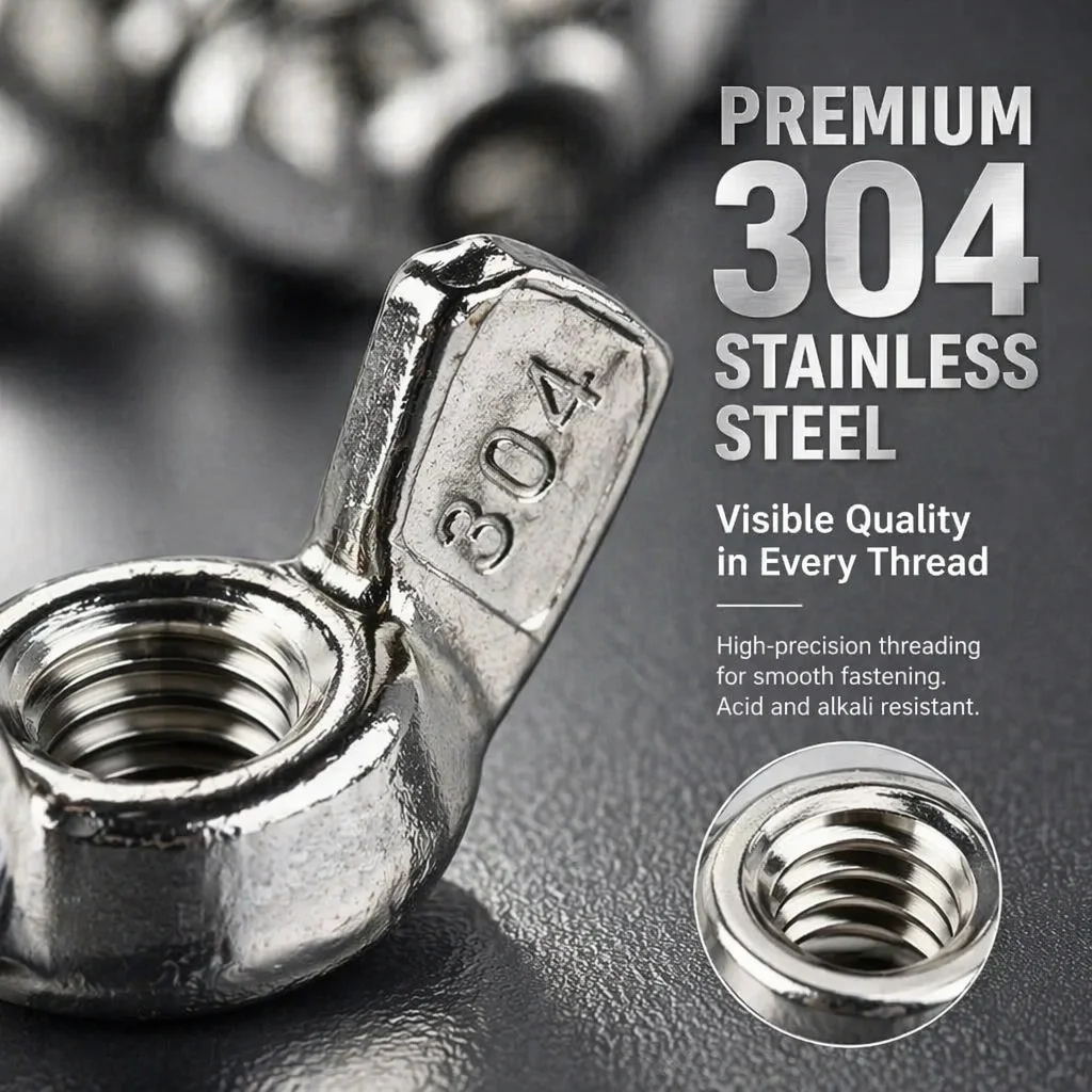 304 Stainless Steel Butterfly Wing Nuts M3 M4 M5 M6 M8 M10 Wing Nuts Hand Tighten Nut Fasteners Parts