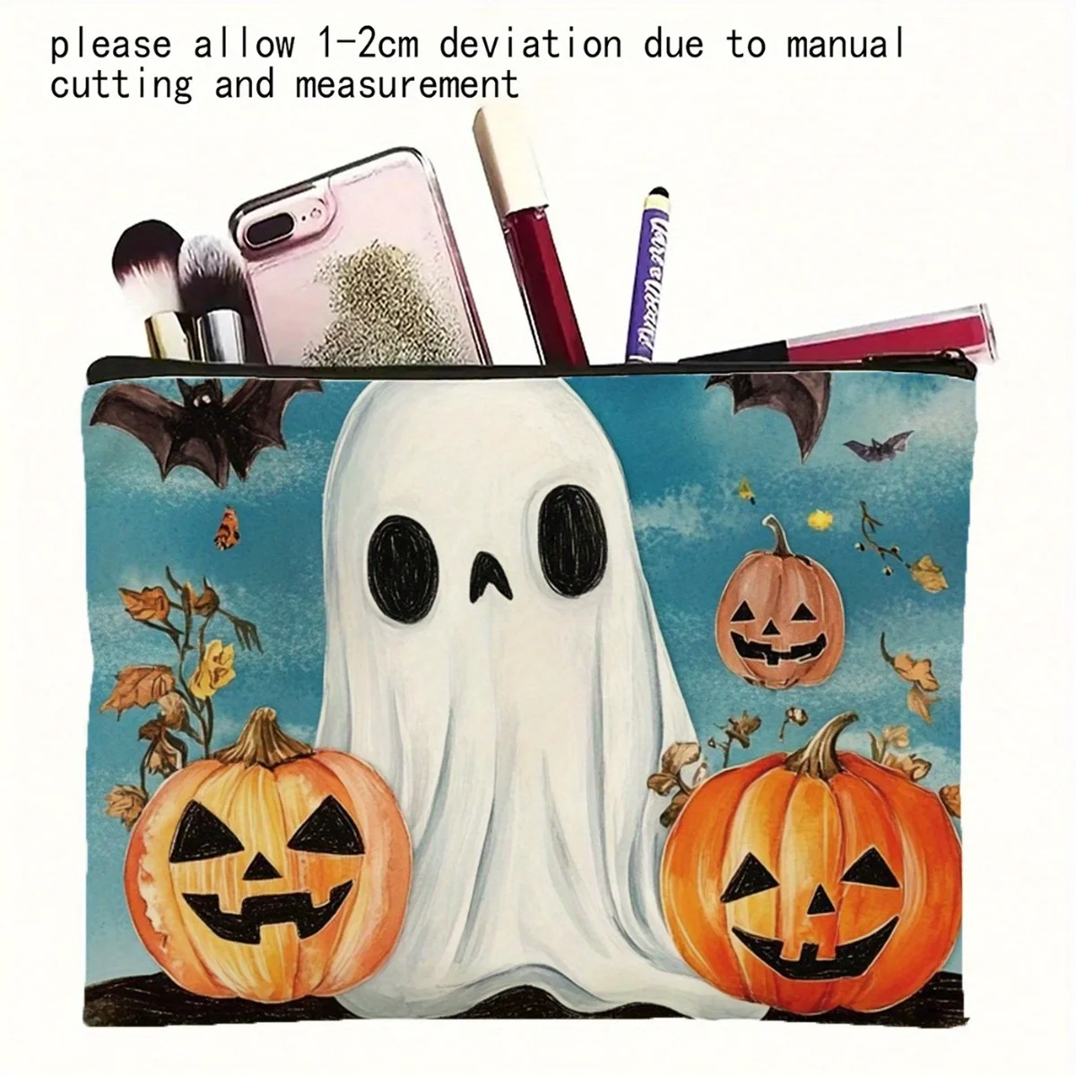 Eine Make-up-Tasche mit Halloween-Geist-Kürbis-Muster – multifunktionale Reißverschlusstasche, Schmuckaufbewahrungstasche, perfekter Reise-Reißverschluss, kleiner Sto