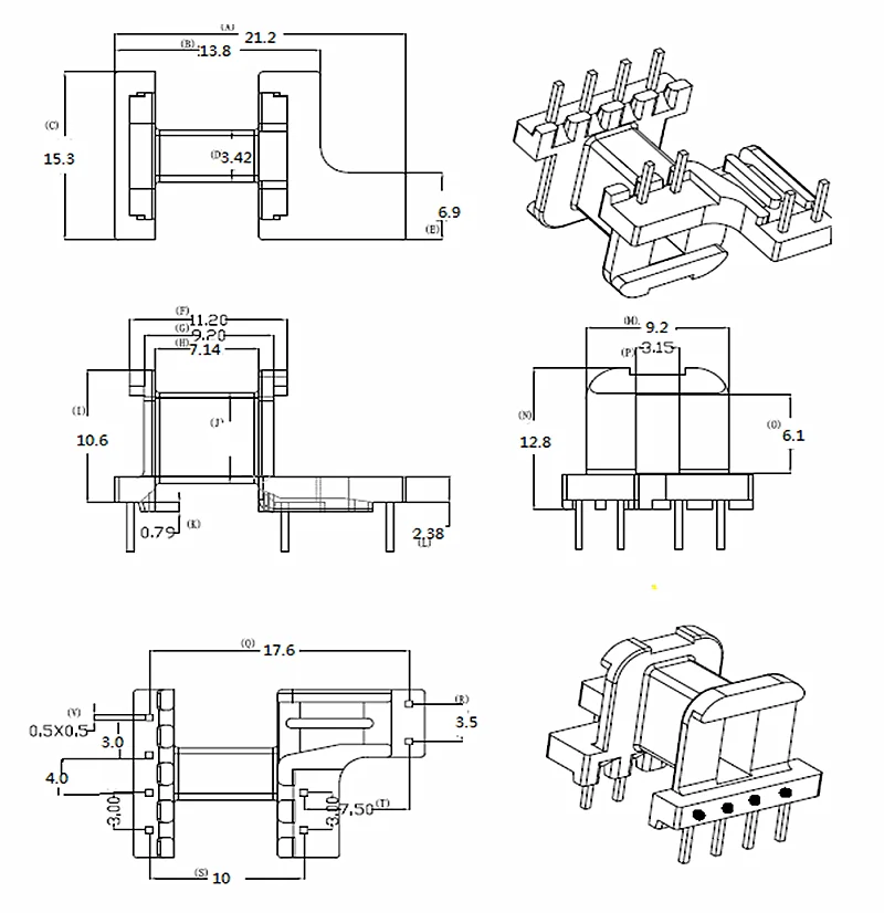 transformer EE13 ferrite  core  and  horizational  bobbin DIP4+2+2pins  20set/lot free shipping