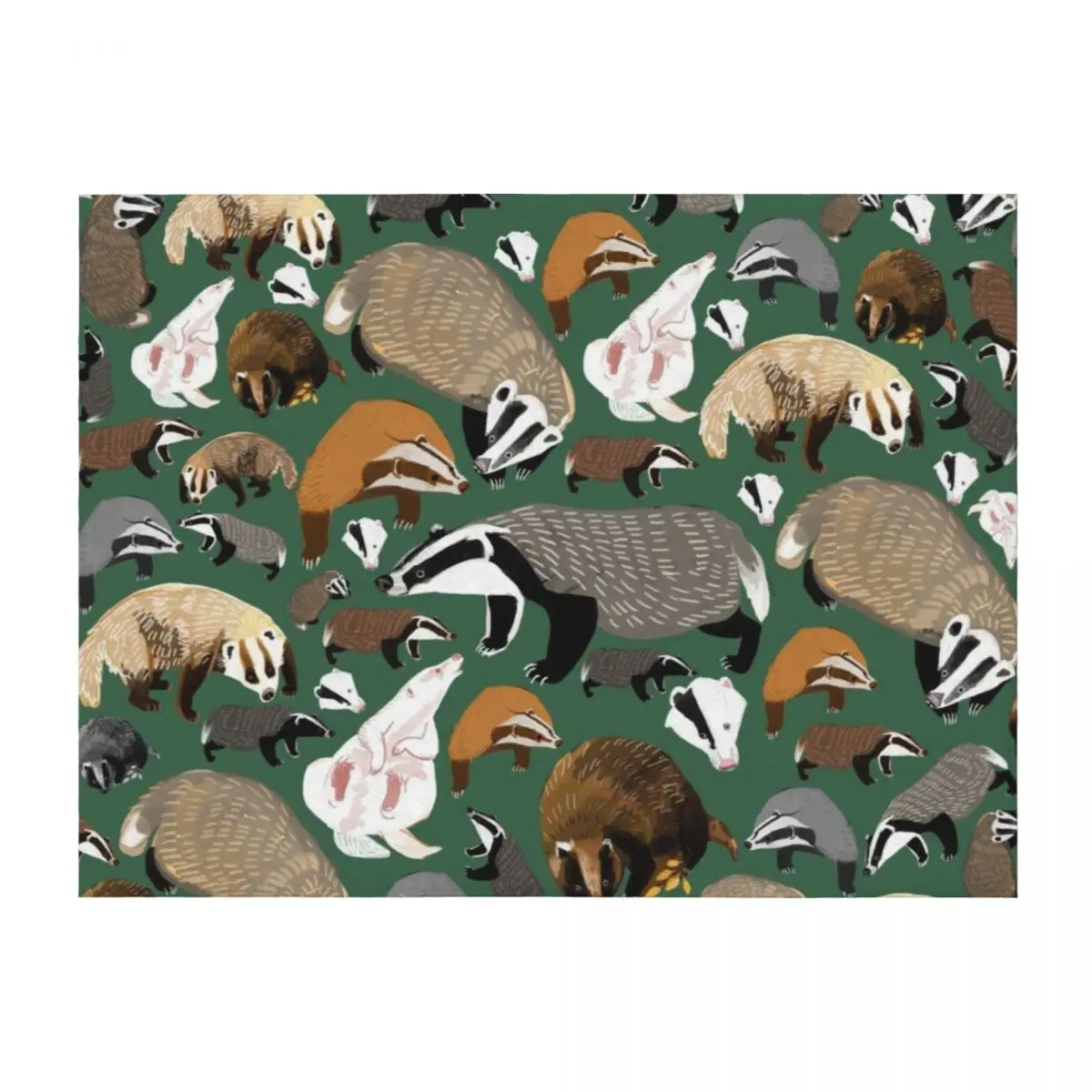 

Eurasian badgers pattern Green Throw Blanket Sleeping Bag Camping halloween Baby Blankets