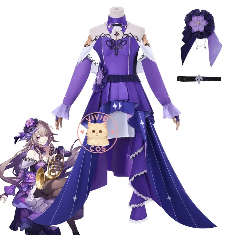 

Лидер продаж Honkai Star Rail косплей костюм аниме Herta RPG наряд фиолетовый женский костюм с капюшоном для вечеринки на Хэллоуин