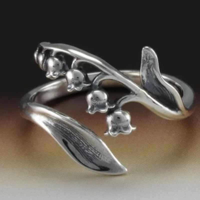 Vintage Silver Plated Lily Flower Shaped Open Ring For Women Daily Commuting Dating Artistic Style Fashion Personalized Ring