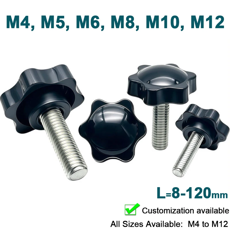 1Pc Plum Star Shape Thread Clamping Handle Hand Knob Bolts Six-Lobe Plastic Handle Tightening Thumb Screws M4 M5 M6 M8 M10 M12
